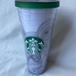 Starbucks White Swirl Plastic Cold Cup Coffee 24oz Double Wall New